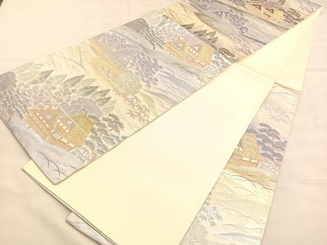 平和屋着物◎六通柄袋帯　京名所　プラチナ二重箔　正絹　逸品　BAAU5680hv