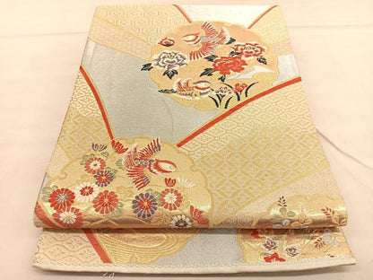 平和屋着物◎六通柄袋帯　唐織　鴛鴦雪輪花文　金銀糸　正絹　逸品　BAAU5681hv