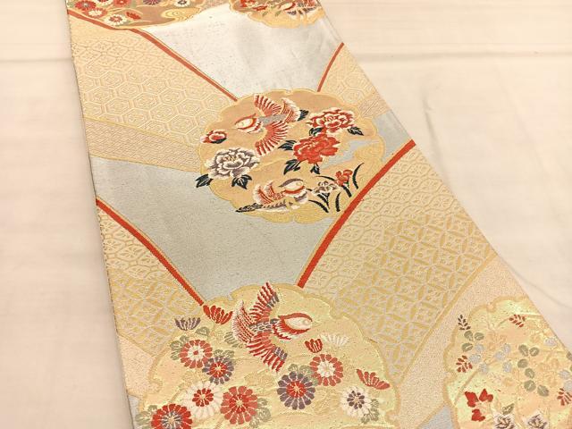 平和屋着物◎六通柄袋帯　唐織　鴛鴦雪輪花文　金銀糸　正絹　逸品　BAAU5681hv