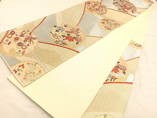 平和屋着物◎六通柄袋帯　唐織　鴛鴦雪輪花文　金銀糸　正絹　逸品　BAAU5681hv