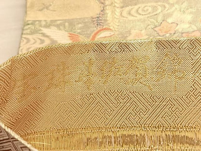 平和屋着物◎宝朱本佐賀錦　六通柄袋帯　花車文　九百錦　金糸　正絹　逸品　BAAU5690hv