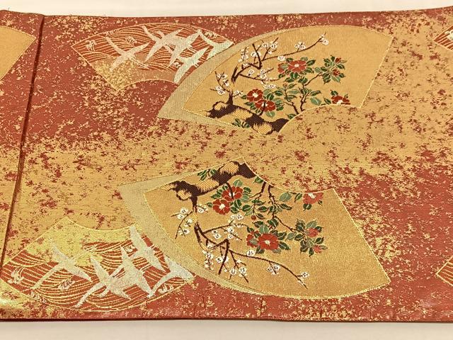 平和屋着物◎六通柄袋帯　唐織　飛鶴地紙花文　金銀糸　正絹　逸品　BAAU5692hv