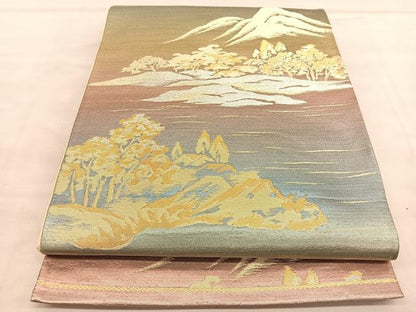 平和屋着物◎六通柄　本袋帯　遠山風景文　金銀糸　正絹　逸品　BAAU5693hv