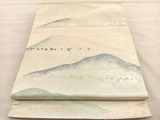 平和屋着物◎六通柄 本袋帯 唐織 重ね山箔散らし文様 銀糸 正絹 逸品 BAAU5694hv