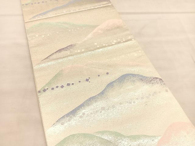平和屋着物◎六通柄 本袋帯 唐織 重ね山箔散らし文様 銀糸 正絹 逸品 BAAU5694hv