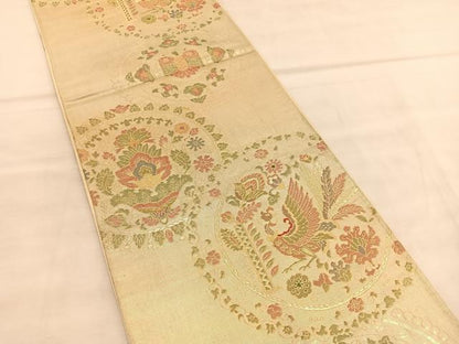 平和屋着物◎六通柄袋帯　鳳凰更紗花文　金糸　正絹　逸品　BAAU5697hv