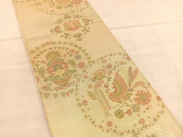 平和屋着物◎六通柄袋帯　鳳凰更紗花文　金糸　正絹　逸品　BAAU5697hv