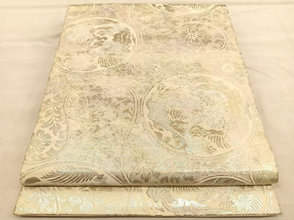 平和屋着物◎西陣　服部織物謹製　六通柄袋帯　こはく錦　花唐草文　銀糸　正絹　逸品　BAAU5702hv