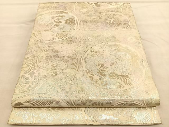 平和屋着物◎西陣　服部織物謹製　六通柄袋帯　こはく錦　花唐草文　銀糸　正絹　逸品　BAAU5702hv