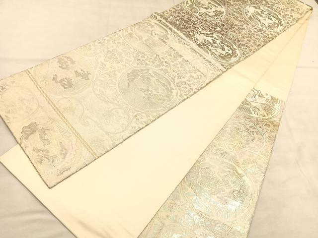 平和屋着物◎西陣　服部織物謹製　六通柄袋帯　こはく錦　花唐草文　銀糸　正絹　逸品　BAAU5702hv