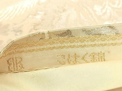平和屋着物◎西陣　服部織物謹製　六通柄袋帯　こはく錦　花唐草文　銀糸　正絹　逸品　BAAU5702hv