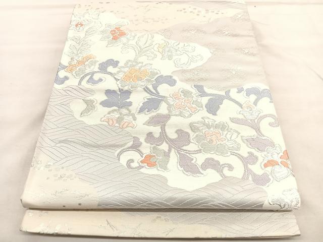 平和屋着物◎六通柄袋帯 唐織 更紗花文 銀糸 正絹 逸品 BAAU5703hv