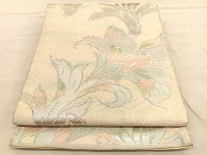 平和屋着物◎六通柄袋帯　更紗花文　銀糸　正絹　逸品　BAAU5709hv