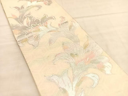 平和屋着物◎六通柄袋帯　更紗花文　銀糸　正絹　逸品　BAAU5709hv