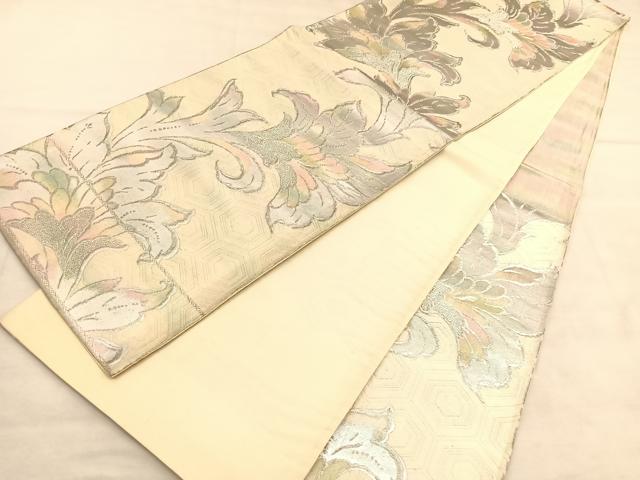 平和屋着物◎六通柄袋帯　更紗花文　銀糸　正絹　逸品　BAAU5709hv