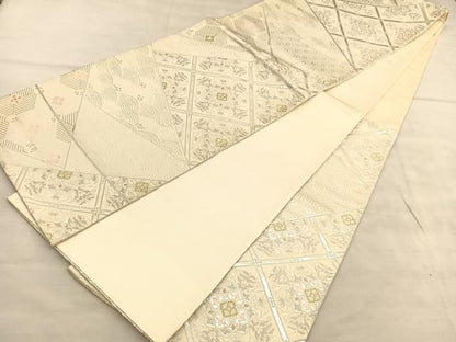 平和屋着物◎六通柄袋帯 唐織 菱天井有職花文 金銀糸 正絹 逸品 BAAU5711hv