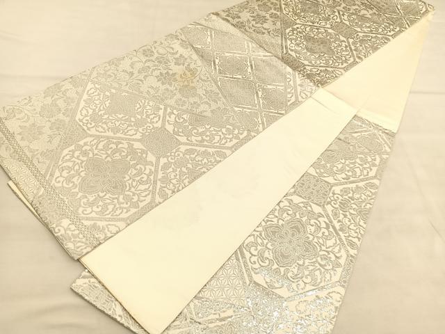 平和屋着物◎六通柄　本袋帯　蜀江花唐草文　銀糸　正絹　逸品　BAAU5717hv