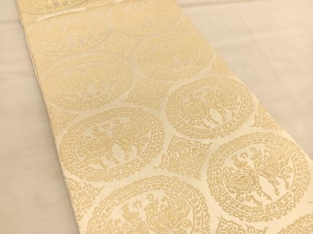 平和屋着物◎六通柄袋帯　向かい鳥文　金糸　三越扱い　正絹　逸品　BAAU5720hv