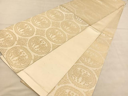 平和屋着物◎六通柄袋帯　向かい鳥文　金糸　三越扱い　正絹　逸品　BAAU5720hv