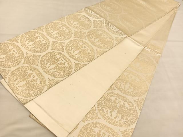平和屋着物◎六通柄袋帯　向かい鳥文　金糸　三越扱い　正絹　逸品　BAAU5720hv