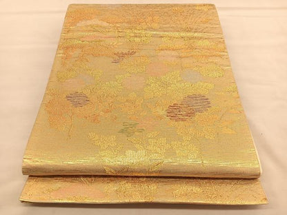 平和屋着物◎六通柄袋帯　草花文　金糸　正絹　逸品　BAAU5721hv