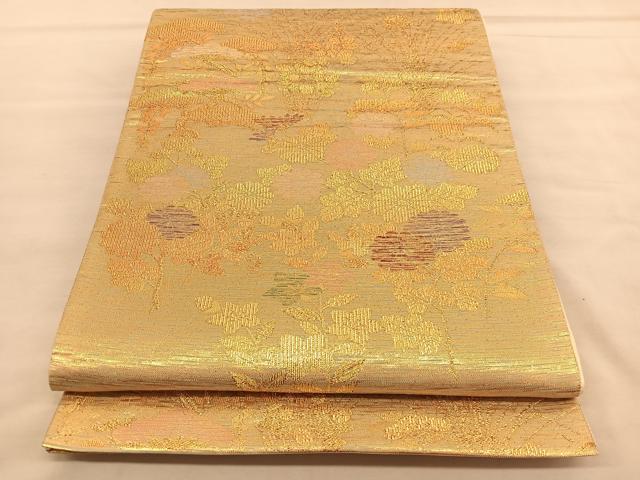 平和屋着物◎六通柄袋帯　草花文　金糸　正絹　逸品　BAAU5721hv