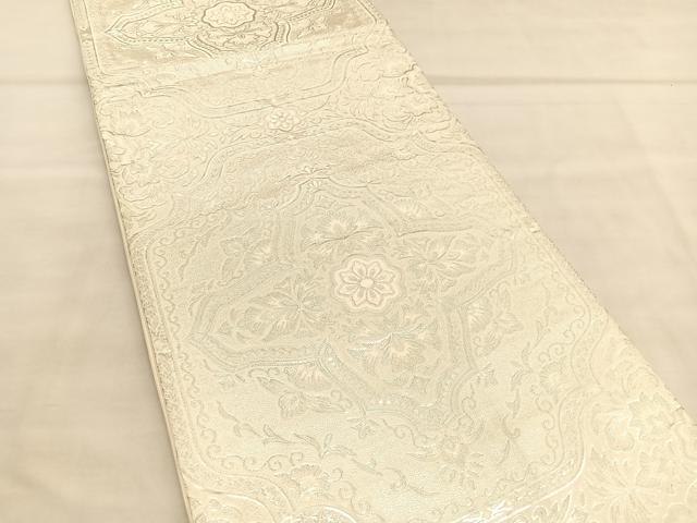平和屋着物◎六通柄袋帯　唐織　花菱文　銀糸　正絹　逸品　BAAU5729hv