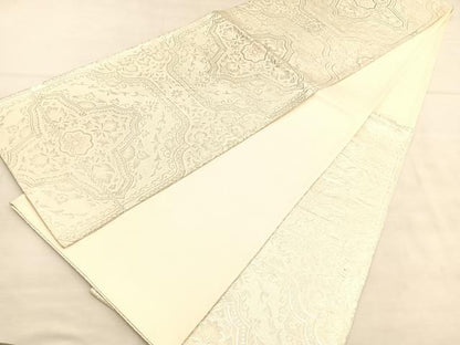 平和屋着物◎六通柄袋帯　唐織　花菱文　銀糸　正絹　逸品　BAAU5729hv