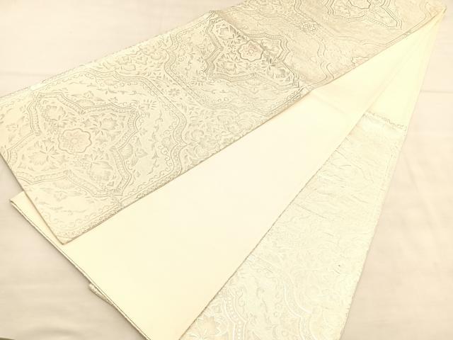 平和屋着物◎六通柄袋帯　唐織　花菱文　銀糸　正絹　逸品　BAAU5729hv