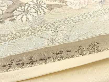 平和屋着物◎六通柄袋帯 唐織 尾長鳥花文 プラチナ箔二重織 正絹 逸品 BAAU5731hv