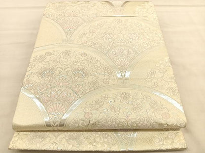 平和屋着物◎六通柄袋帯　唐織　花青海波　銀糸　正絹　逸品　BAAU5733hv