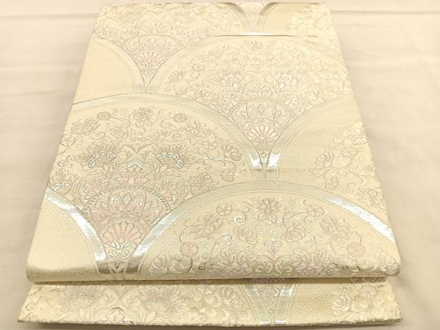 平和屋着物◎六通柄袋帯　唐織　花青海波　銀糸　正絹　逸品　BAAU5733hv