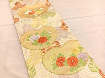 平和屋着物◎六通柄袋帯　唐織　毘沙門亀甲花文　金銀糸　正絹　逸品　BAAU5735hv