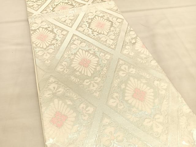 平和屋着物◎六通柄袋帯　唐織　花菱文　銀糸　正絹　逸品　BAAU5741hv