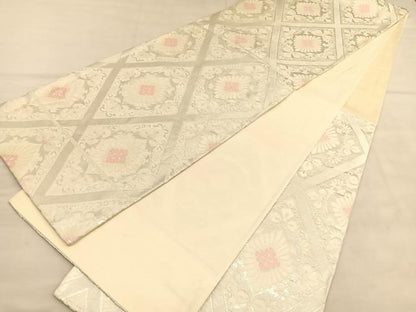 平和屋着物◎六通柄袋帯　唐織　花菱文　銀糸　正絹　逸品　BAAU5741hv