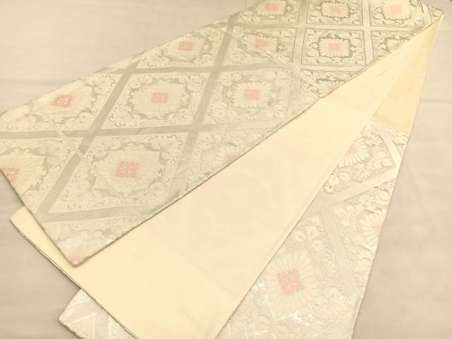 平和屋着物◎六通柄袋帯　唐織　花菱文　銀糸　正絹　逸品　BAAU5741hv