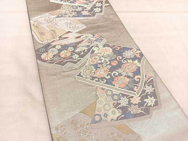 平和屋着物◎六通柄袋帯 唐織 瓦草花文 銀糸 正絹 逸品 BAAU5750hv
