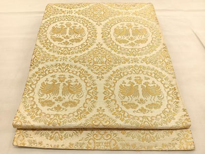 平和屋着物◎六通柄　京袋帯　向かい鳥花丸文　金糸　正絹　逸品　BAAU5751hv