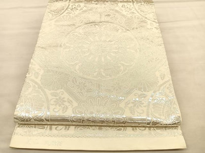 平和屋着物◎六通柄袋帯 嵐山 菱天井花丸文 純銀箔 正絹 逸品 BAAU5757hv