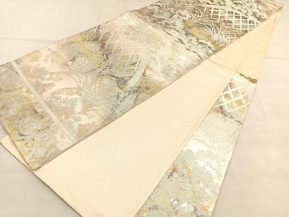 平和屋着物◎西陣　六通柄袋帯　間垣樹林文　金銀糸　正絹　逸品　BAAU5759hv