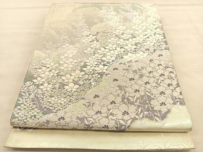 平和屋着物◎六通柄袋帯　唐織　桔梗花文　銀糸　正絹　逸品　BAAU5764hv