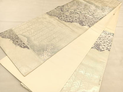 平和屋着物◎六通柄袋帯　唐織　桔梗花文　銀糸　正絹　逸品　BAAU5764hv