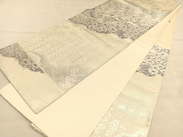 平和屋着物◎六通柄袋帯　唐織　桔梗花文　銀糸　正絹　逸品　BAAU5764hv