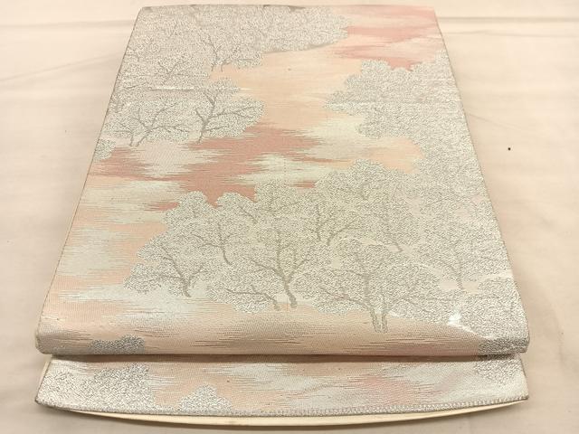 平和屋着物◎六通柄袋帯　樹林文　銀糸　正絹　逸品　BAAU5766hv