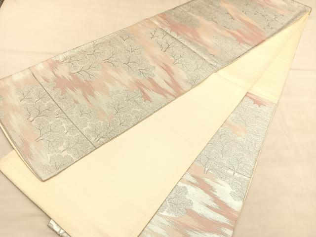 平和屋着物◎六通柄袋帯　樹林文　銀糸　正絹　逸品　BAAU5766hv