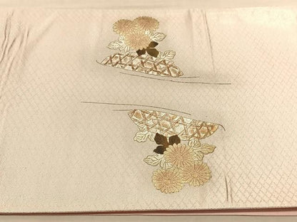 平和屋着物◎太鼓柄袋帯　作家物　八ツ橋鴛鴦花文　金銀彩　正絹　逸品　BAAU5772hv