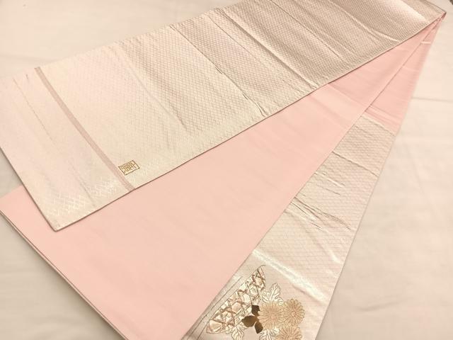平和屋着物◎太鼓柄袋帯　作家物　八ツ橋鴛鴦花文　金銀彩　正絹　逸品　BAAU5772hv