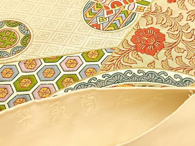平和屋着物◎六通柄袋帯　唐織　裂取陶器文　金糸　正絹　逸品　BAAU5778hv
