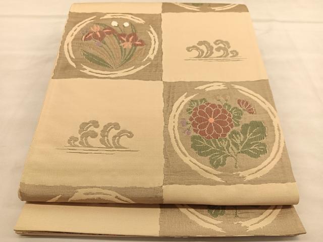 平和屋着物◎六通柄袋帯　唐織　立波花丸文　正絹　逸品　BAAU5786hv