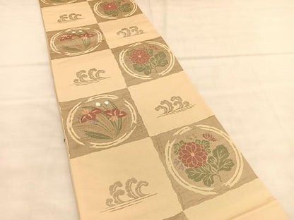平和屋着物◎六通柄袋帯　唐織　立波花丸文　正絹　逸品　BAAU5786hv